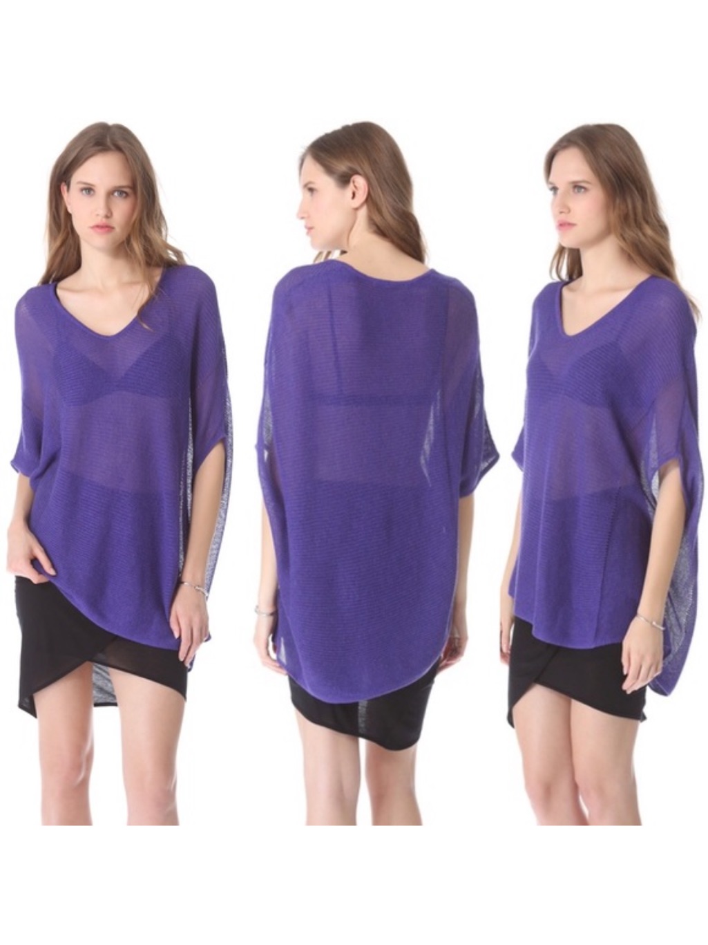 Helmut By Helmut Lang Sheer V-Neck Oversized Asymmetric Tunic Top In Purple